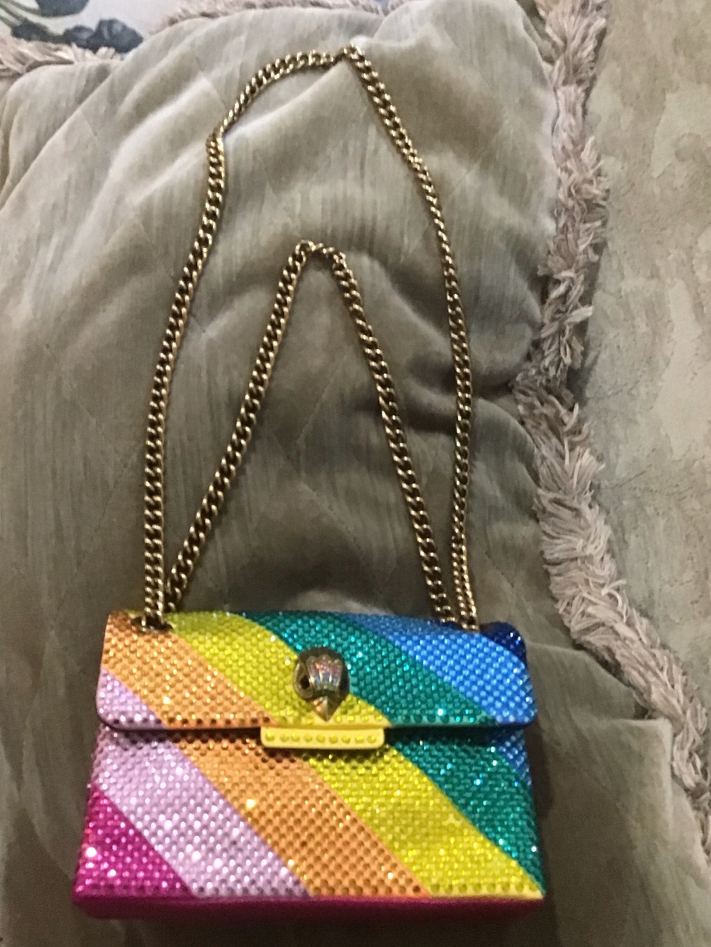 Kurt Geiger Rainbow Crystal Kensington Crossbody Bag with Gold Chain